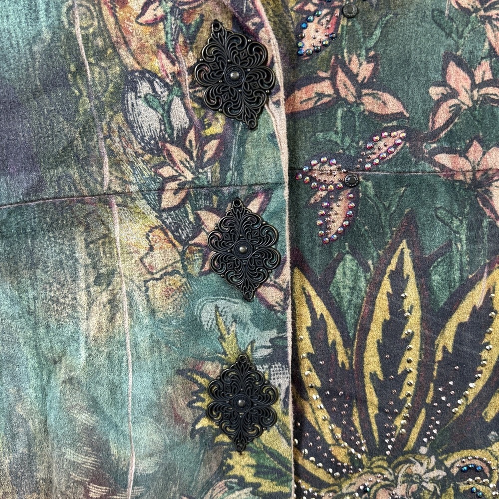 B.L.E.U.  Jacket Women's XL Multicolor Embellished‎ Button Up Velvet Feel Artsy - Picture 9 of 11